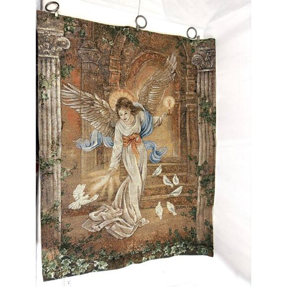 Angel of Love Tapestry Wall Hanging Angel Flowers 25" x 33" Lena Lui Romanticism - Picture 1 of 11